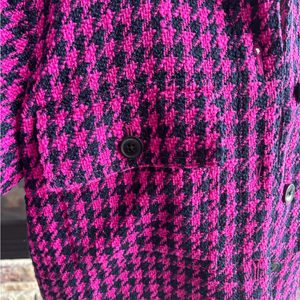 Loft Textured Houndstooth Cropped Jacket Large Pink Navy - Picture 8 of 13